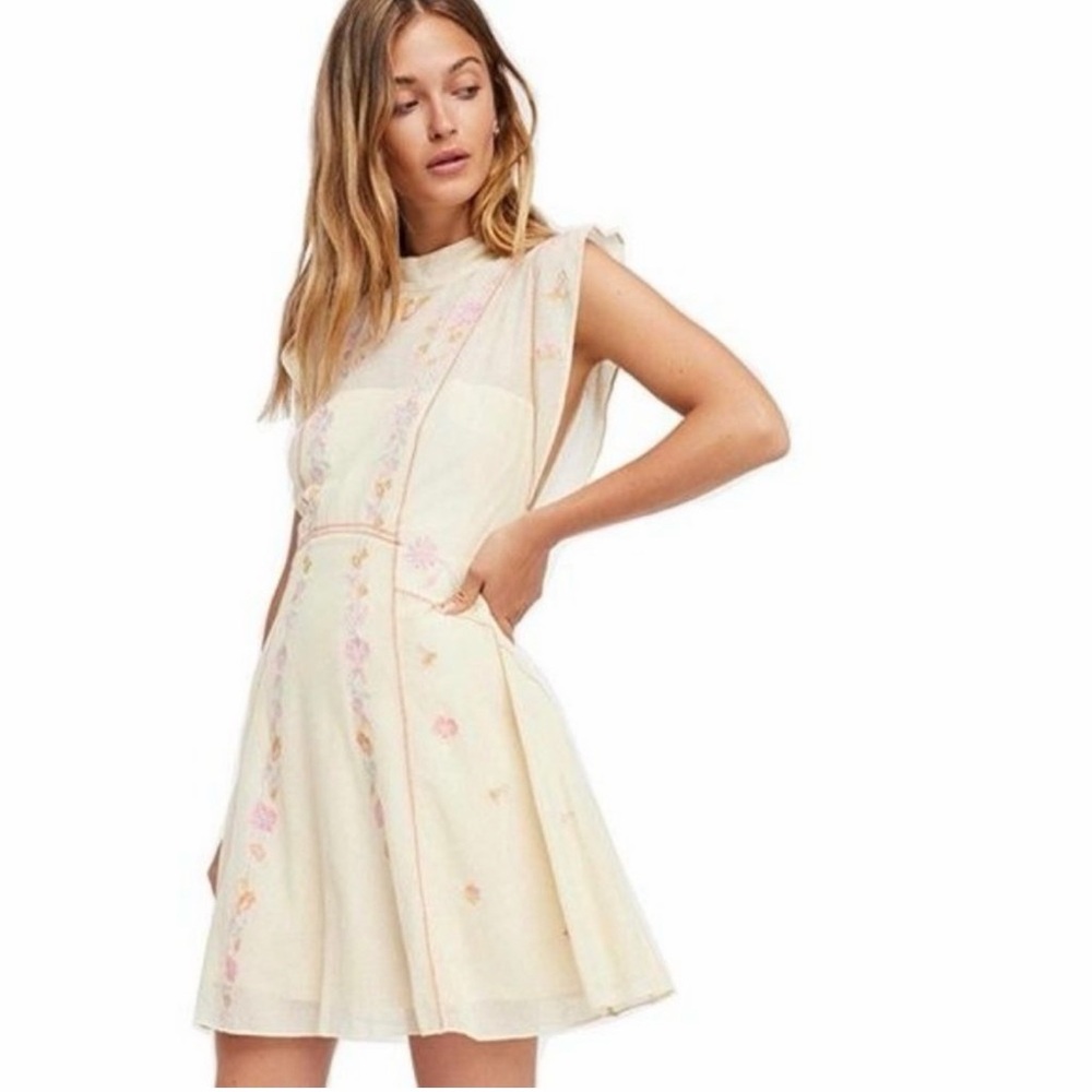 New Free People Riviera Embroidered Mesh Mini Dress - Picture 1 of 9